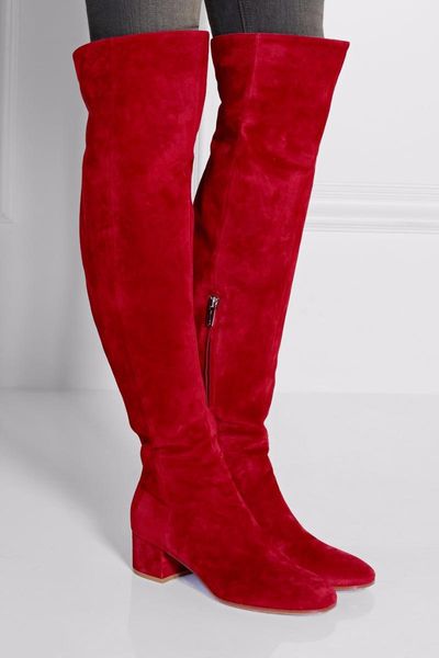 

dress shoes women's boots deer suede knees autumn and winter long thick with high heel over the knee, Black
