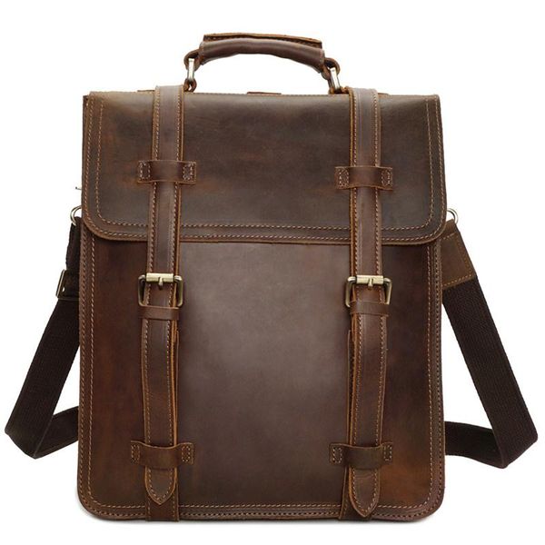 

backpack nesitu vintage brown thick durable genuine leather men crazy horse travel bags shoulder #m8062