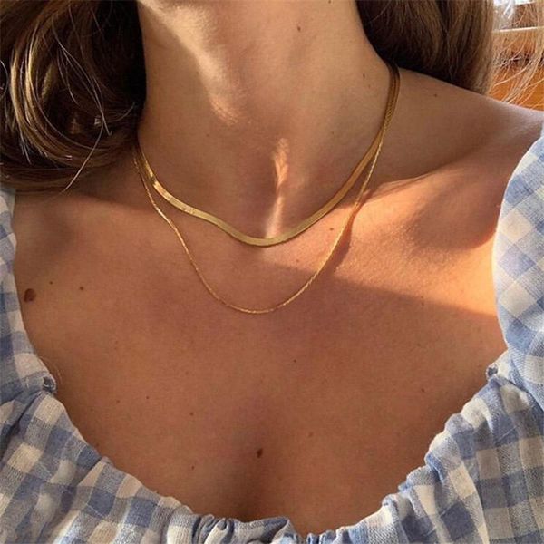 

pendant necklaces 2021 multi layered snake link chain choker necklace for women vintage gold color metal minimalism collar punk jewelry, Silver