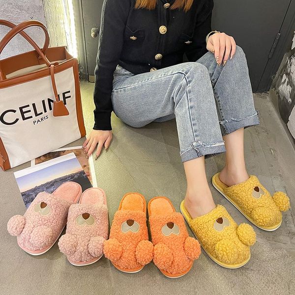 

slippers women autumn winter indoor plush baotou warmth cute cartoon home couples fashion cotton plus size 36-45, Black