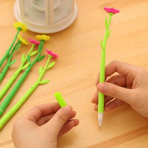 

6pcs fashion spicy sweet lucky bloom plant floral pattern handle ballpoint pen stationery pens, Blue;orange