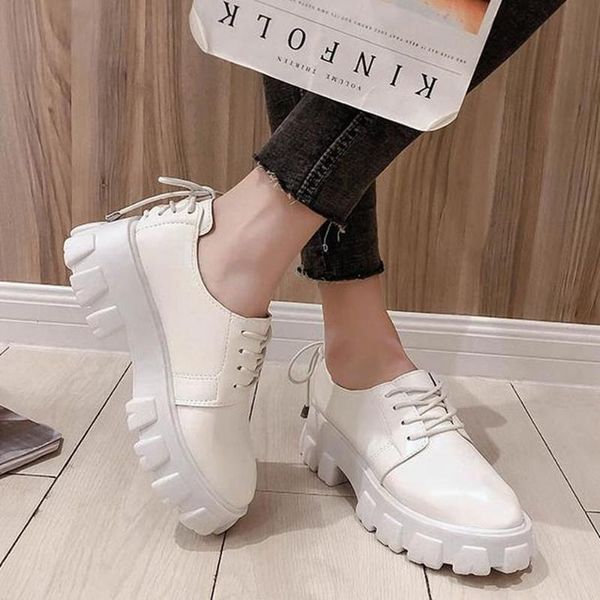 

dress shoes small leather female british retro 2021 women's students thick bottom increased single women, Black
