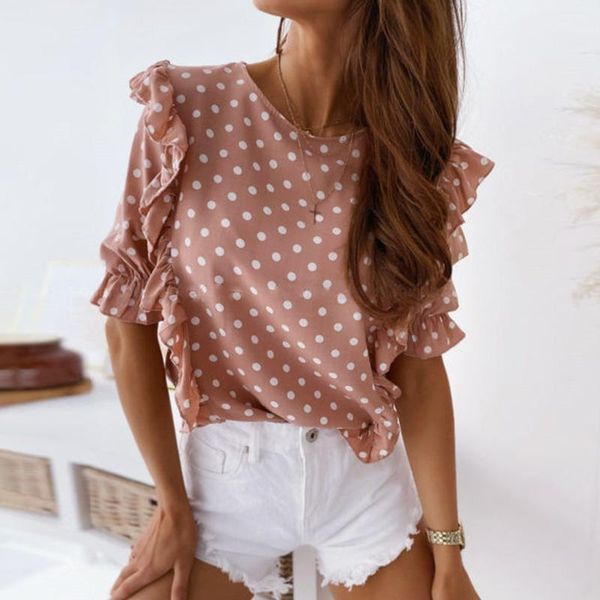 

women fashion dots blouse shirts casual chiffon shirt ruffle lantern sleeve summer holiday 2021 women's blouses &, White