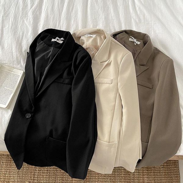 

women's suits & blazers formal long sleeve suit coat women loose fashion 2021 autumn v-neck black apricot oversize outwear blazer, White;black