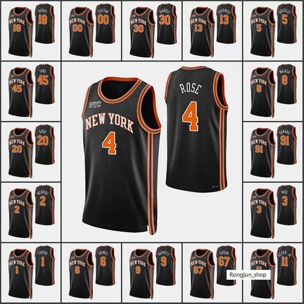 

screen print 75th anniversary printed new men yorks basketball jerseys julius randle rj barrett kemba walker derrick rose immanuel quickley, Black