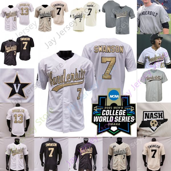 

2021 ncaa college baseball ws vanderbilt commodores jersey jack leiter dansby swanson walker buehler chris mcelvain devin futrell davis diaz, Blue;black