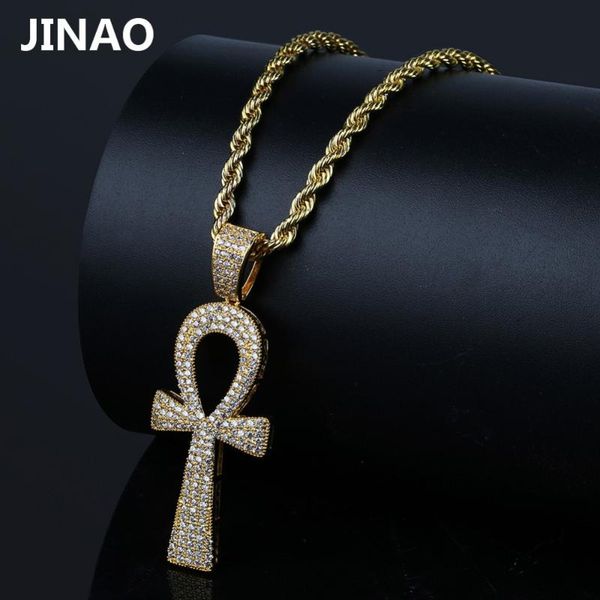 

pendant necklaces jinao hip hop silver-color jesus egyptian ankh key cross cubic zirconia long chains for male and women