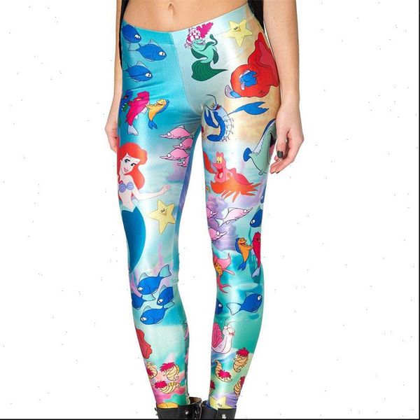 

mermaid leggings women galaxy animal cartoon characters printed woman drop good quality, Black