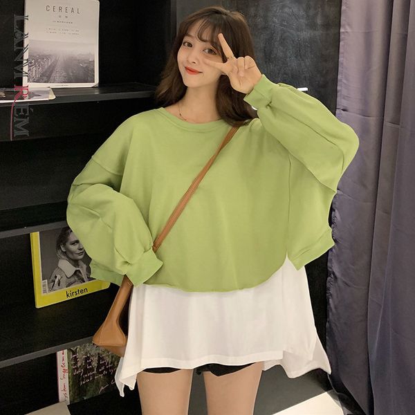 

women yellow asymmetrical oversized t-shirt round neck long sleeve fashion tide spring and autumn 2e1431 210507, White