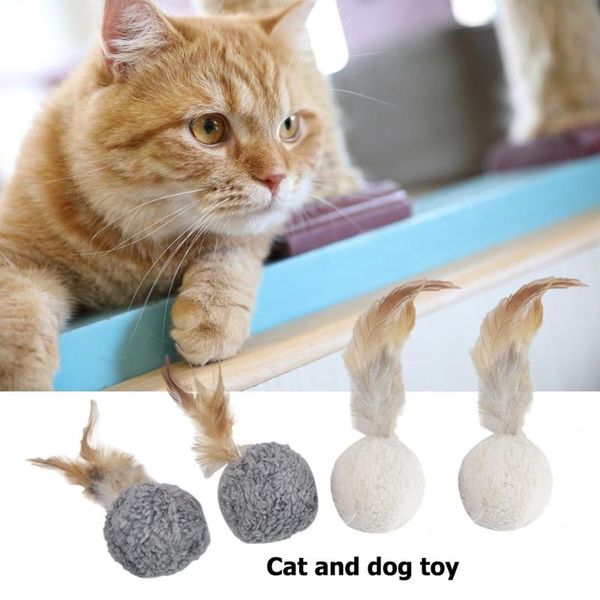 

cat toys 4pcs pet dog plush ball toy feathered elastic rope combination teaser with feather kitten puppy love to play