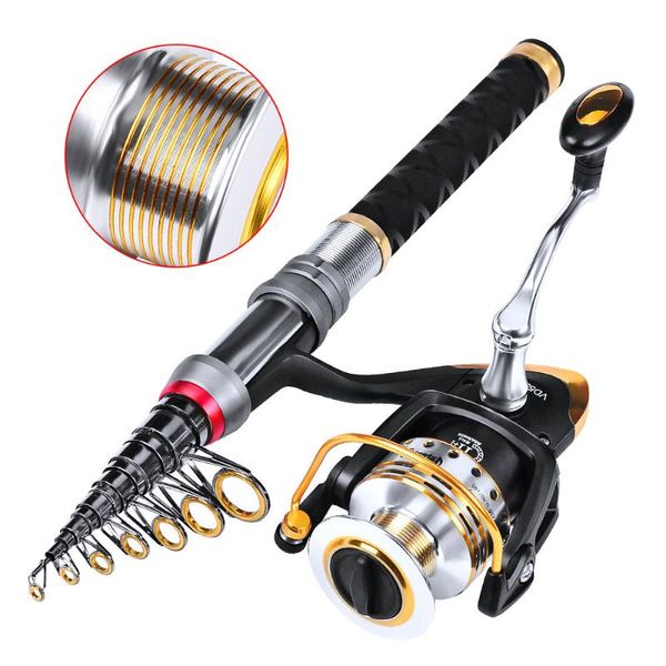 

rod reel combo fishing set kit + fish line tackle and full spinning pole