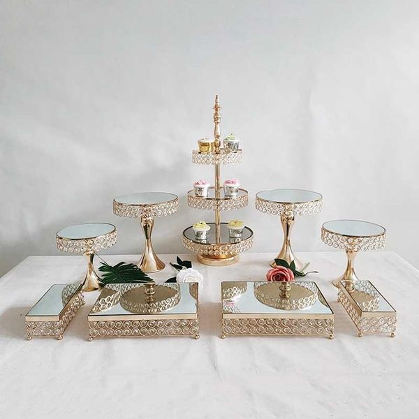 

other bakeware 1pcs gold plating cake stand set crystal metal mirror cupcake decorations dessert pedestal party display tray