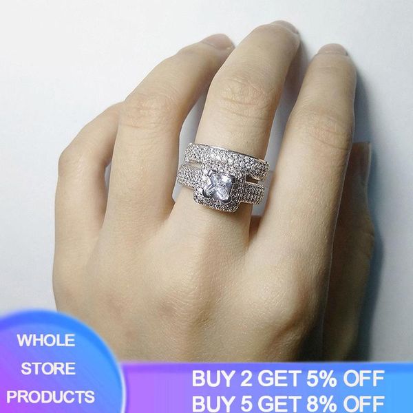 

cluster rings yanhui trendy luxury 925 sterling silver wedding ring set band for bridal girls and women ladys love couple pair jewelry kr149, Golden;silver