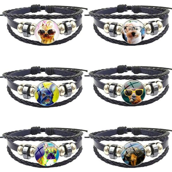 

charm bracelets dog plated for girls gift black leather bracelet bangle glass cabochon vintage statement fashion jewelry, Golden;silver