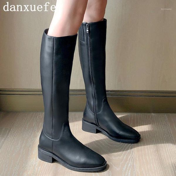 

boots women's genuine leather side zip flats knee high knight square toe casual wainter warm plush black motorcycle shoes1