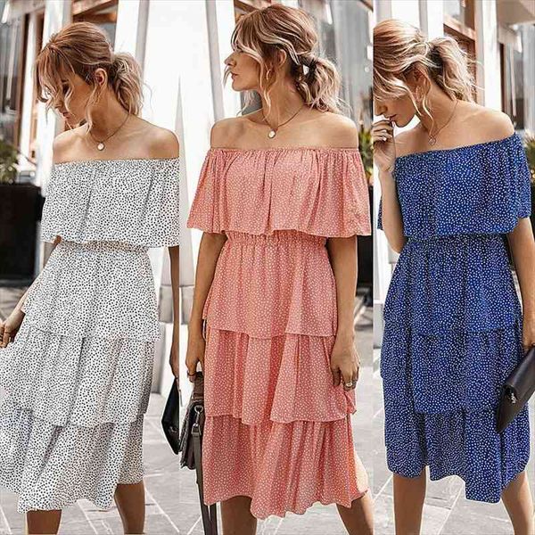 

women summer floral dress loose cake layer dress o-neck ruffle short sleeve word shoulder midi casual fashion, Black;gray