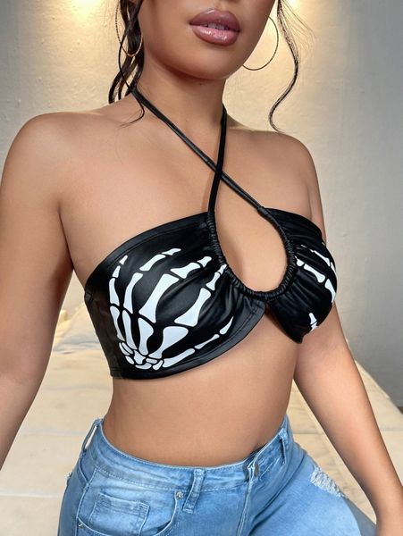 

skeleton print cross halter 76jg#, White