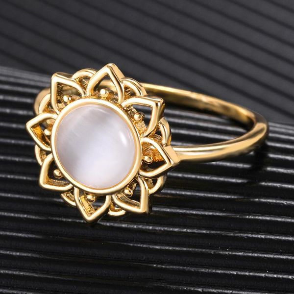 

wedding rings chic fashion lotus for women jewelry opal flower golden silver ring bridesmaid women's gifts 2021 bague femme, Slivery;golden
