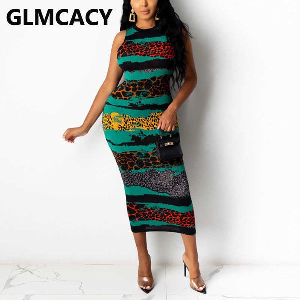 

womne sleeveless leopard bodycon dress evening party pencil dress 210702, Black;gray