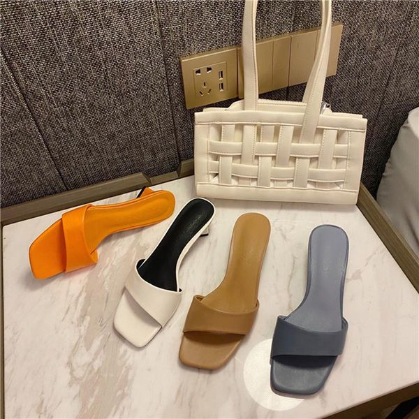 

arrivals fashion open toe women sandals slip on retro style slides square mid heeled orange/blue/khaki/white size 35-39 slippers, Black