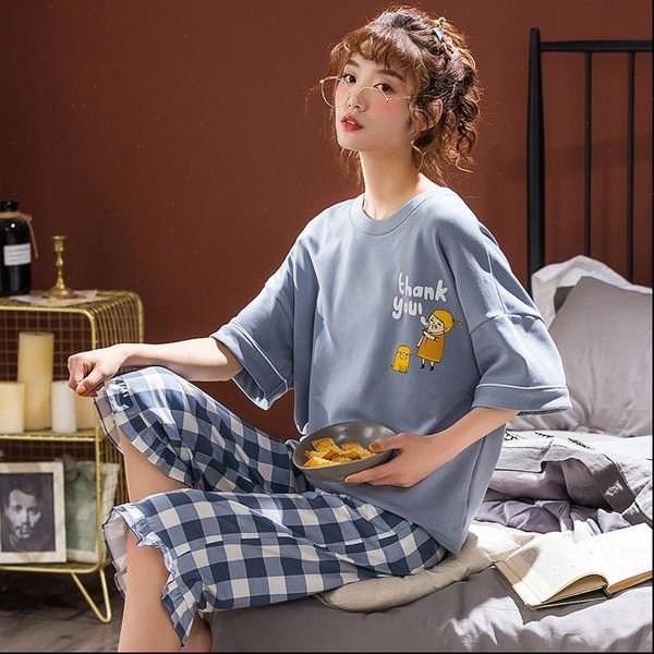 

plus size cotton women sleepwear short sleeve knee length pajama sets summer cute cartoon homewear pijama mujer home clothes, Black;red