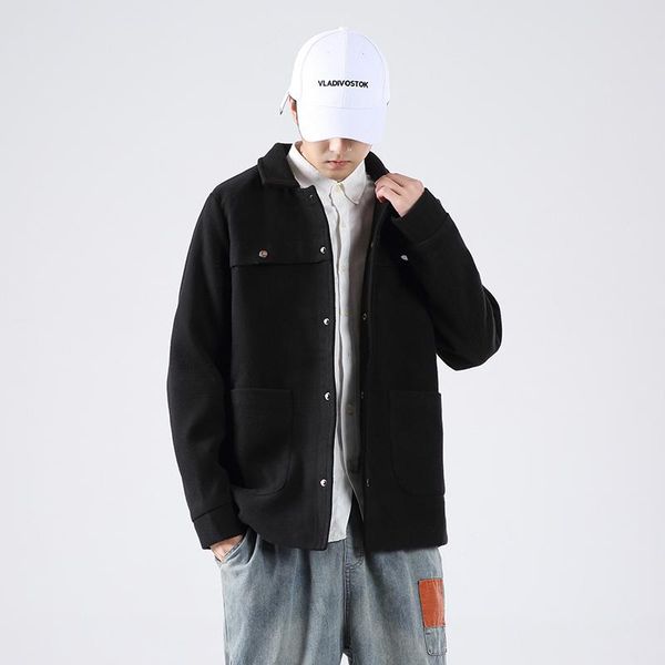 

men's wool & blends short coat korean autumn jacket fuax woolen men overcoat, Black
