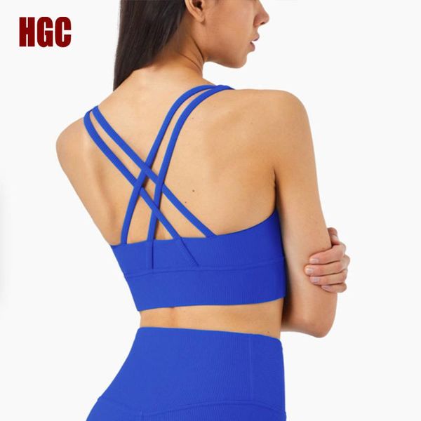 

yoga outfit hgc sport bra high support impact underwear padded back cross crop women push-up workout gym running fitness vest