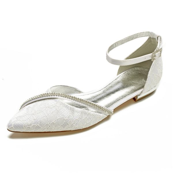 

sandals comfort flat lace wedding shoes for bride pointed toe ankle buckle strap crystals bridal party dress flats na0s, Black