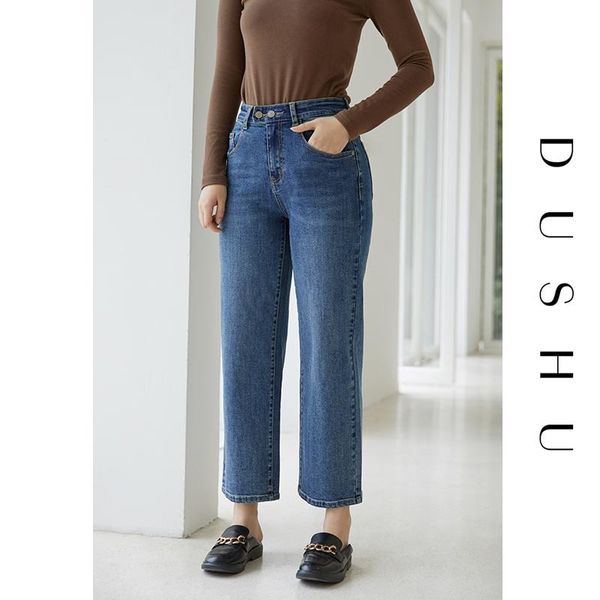

big size high waist blue straight jeans women autumn winter denim vintage pants oversize female casual plus women's
