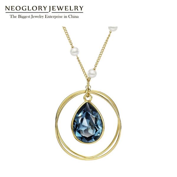 

pendant necklaces neoglory simulated pearl water drop sweater chain necklace long austria crystal fashion jewelry 2021 gift, Silver