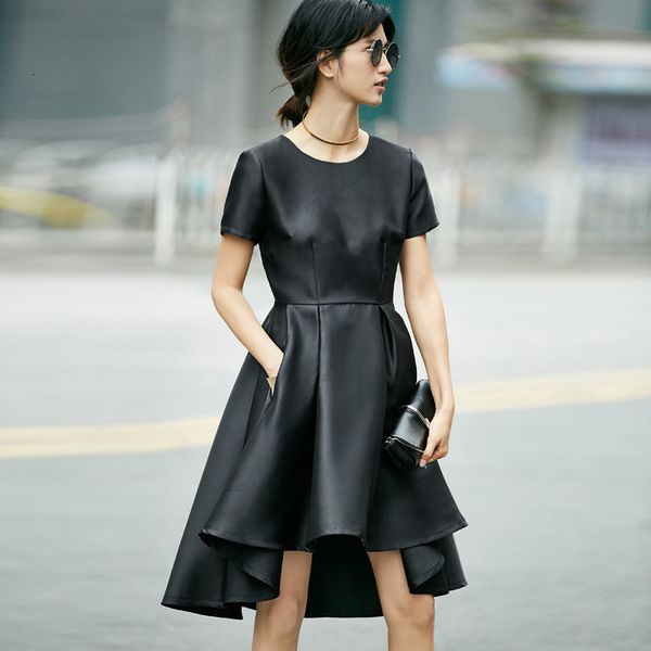 

casual dresses vestido de festa feminino chiffon , vestido minimalista da moda tperamento cor sÃ³lida com gola alta, bainha irregular, 117926, Black;gray