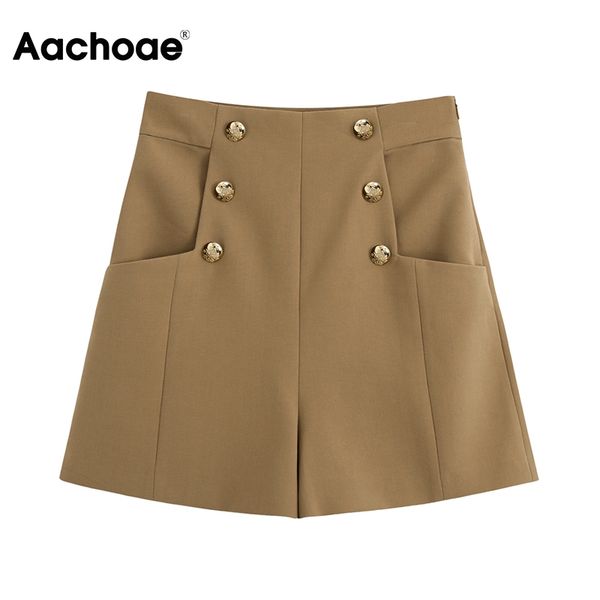 

summer elegant brown color shorts women button retro shorts female baggy pleated office wear ants spodenki damskie, Black;white