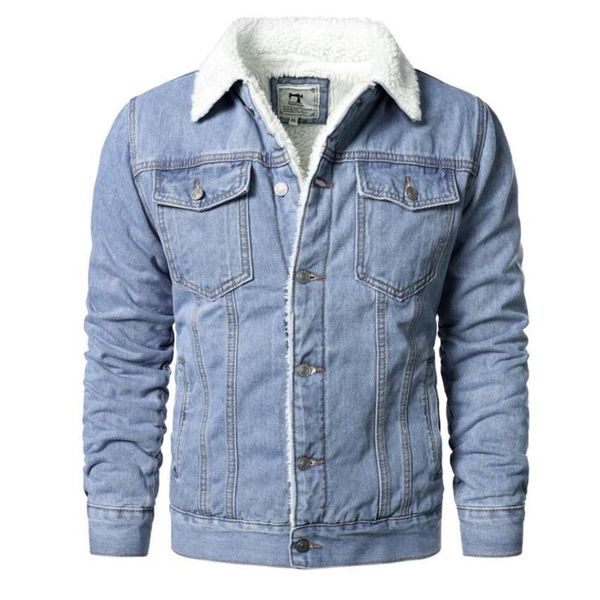 

men winter blue jeans male outerwear wool liner thicker warm coats casual denim ets xs-6xl, Black;brown