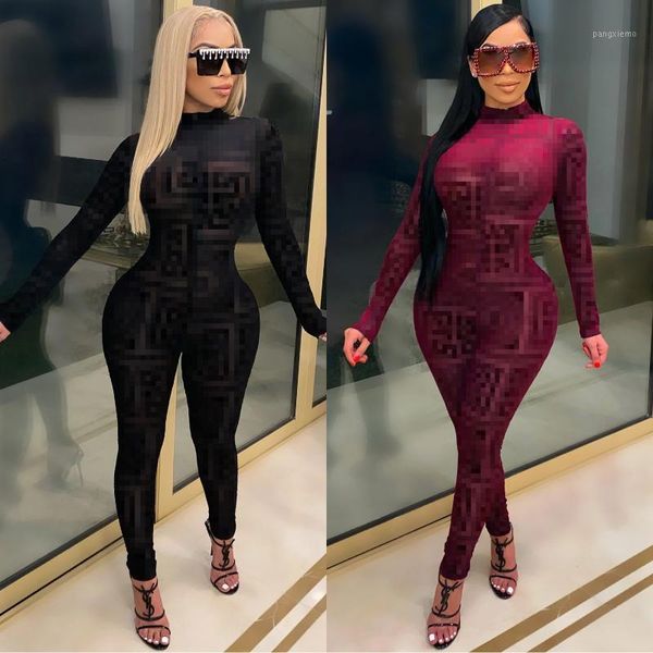 

fashion nightclub net yarn perspective jumpsuit women clothing sets outfits for womens body suits women's tracksuits, Gray