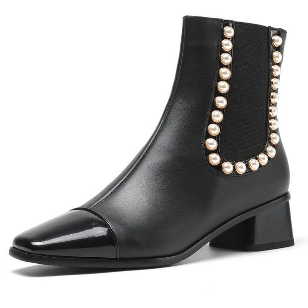 

boots fashion women's winter side zipper female genuine leather high heels for women party basic shoes woman size 42 43, Black