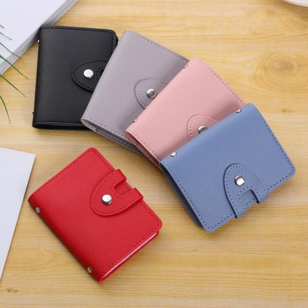 

card holders 1 pu leather slot business holder male and female bank simple cartoon travel solid color small gift, Brown;gray