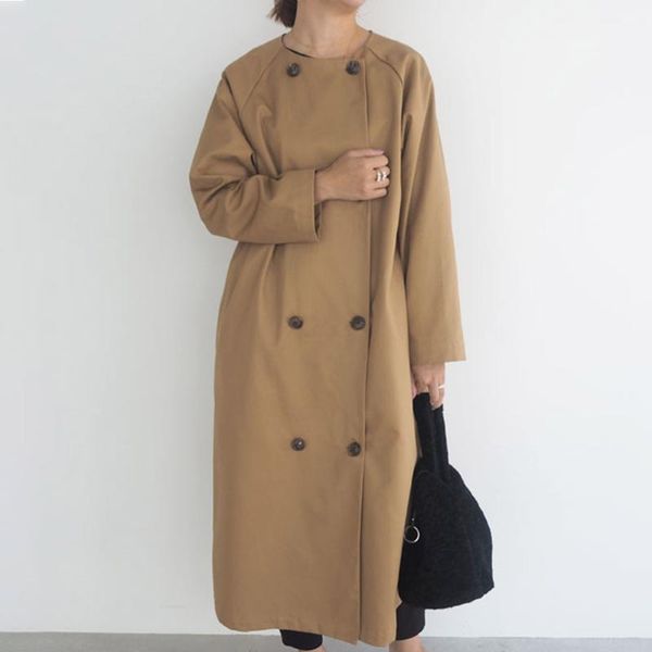 

women's trench coats ladies autumn/spring khaki windbreaker women british-style fashion double breasted coat trendy loose o-neck long, Tan;black