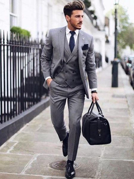 

handsome gray men's evening dress toast suit groom tuxedos party coat waistcoat trousers sets (jacket+pants+vest+tie) no:094 suits & bl, White;black