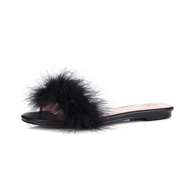 

maguidern comfortable mule sandals for women, fluffy fur backless slides slippers slip on flat, Black