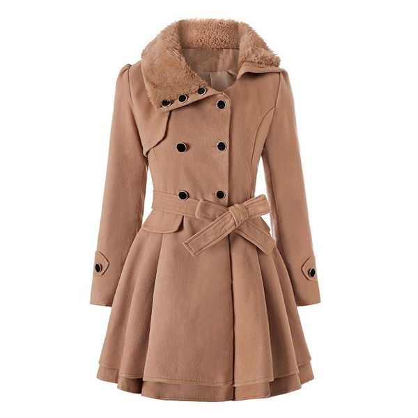 

women's trench coats women wool winter coat thick warm solid color casual long turn-down collar loose soft 2021 mujer jacket, Tan;black