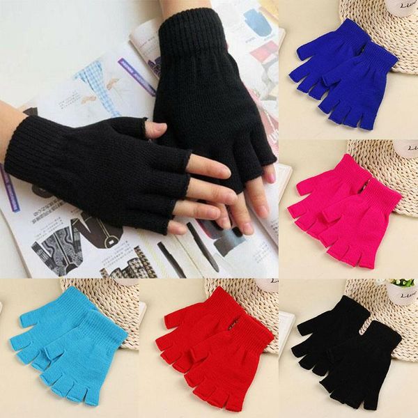 

five fingers gloves 2pcs pure color acrylic knitted warm creative half finger s78, Blue;gray