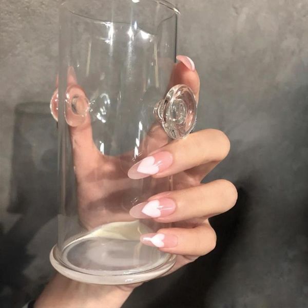 

false nails 24pcs with a pattern peach heart wear finished nail tablet removable manicure beautiful, Red;gold