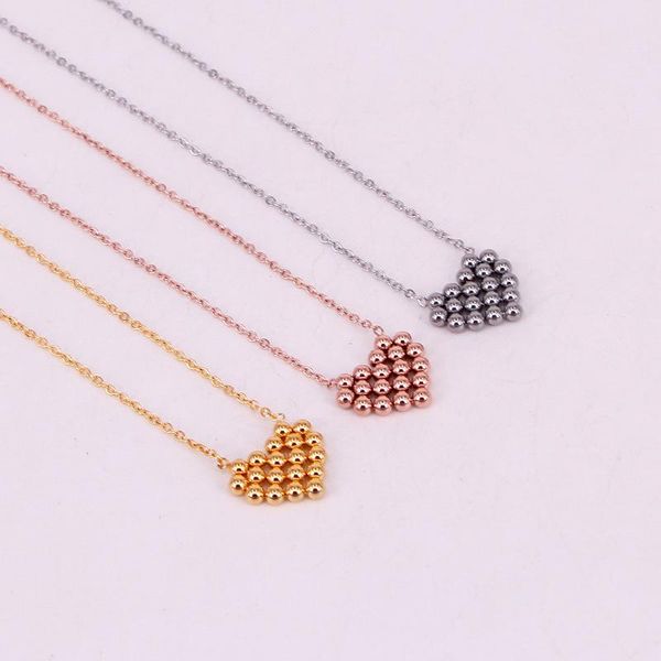 

pendant necklaces stainless steel heart beaded women accessories gold silver color chains wholesale