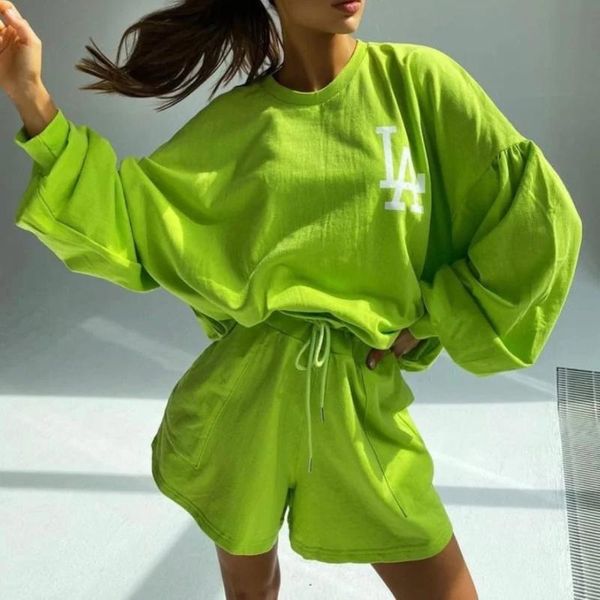 

women's tracksuits women two piece outfit streetwear sweatshirt long sleeve sporting shorts suits loose casual short solid sets, Gray