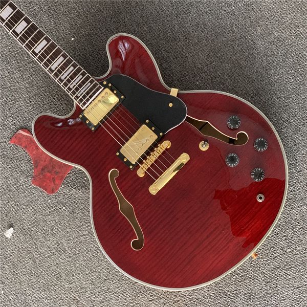 

jazz custom electric guitar semi hollow body tiger maple gold hardware guitarar