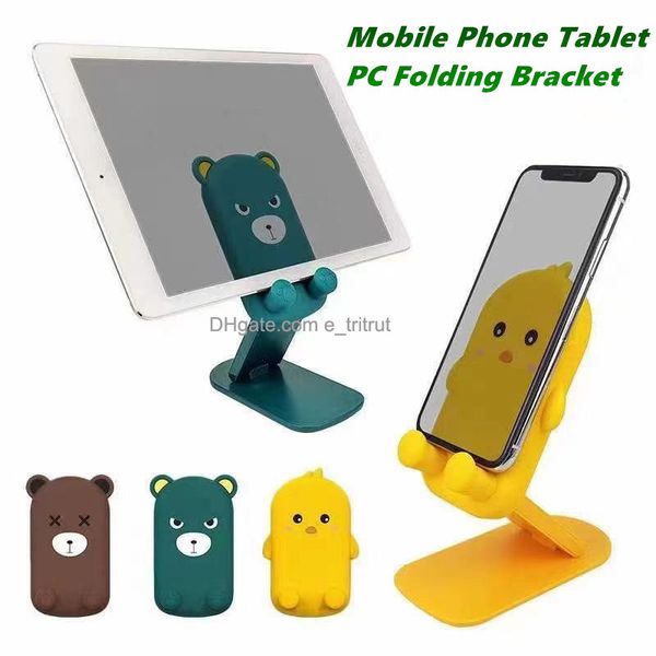 Staffa pieghevole per telefono universale Cartoon Bear Duck per cellulare Supporto per tablet PC da 10 pollici o meno Con pacchetto di vendita al dettaglio MQ30