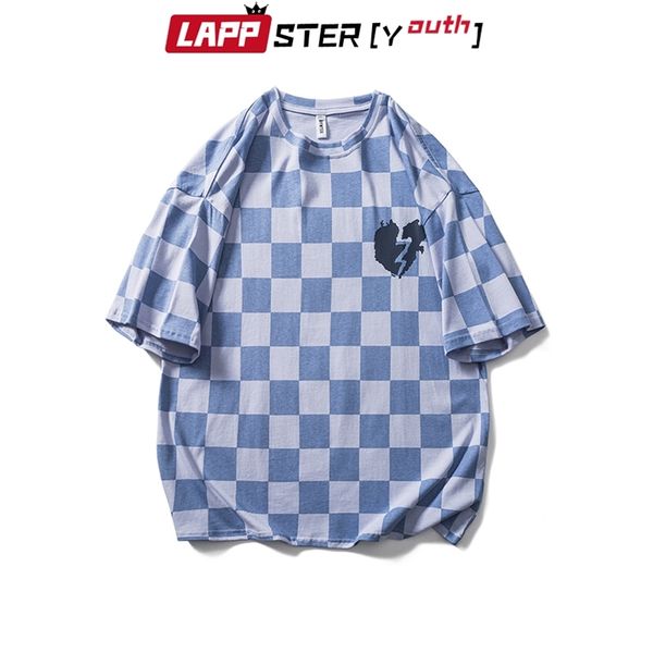 Männer Plaid Harajuku Japan Stil T-shirts Sommer Herren Koreanische Mode Streetwear T-shirt Männlich Vintage Lose T-shirt 210420