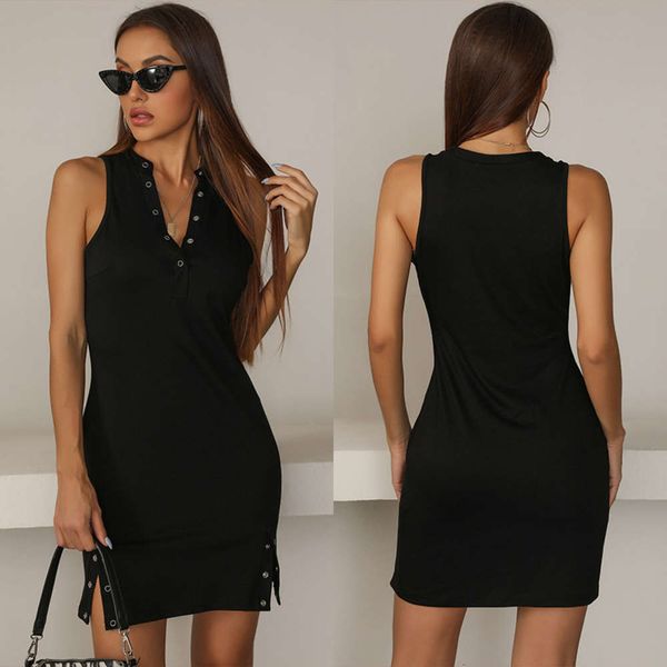 

summer v-neck sleeveless vest hip dress women's wear, Black;gray