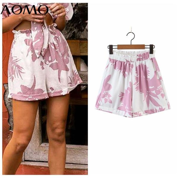 

women's shorts aomo women vintage leaves strethy waist pockets female retro casual pantalones rb44a, White;black