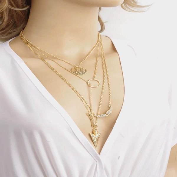 

pendant necklaces fashion lady necklace angel wing arrow fish scale multilayer exaggerated personality, Silver